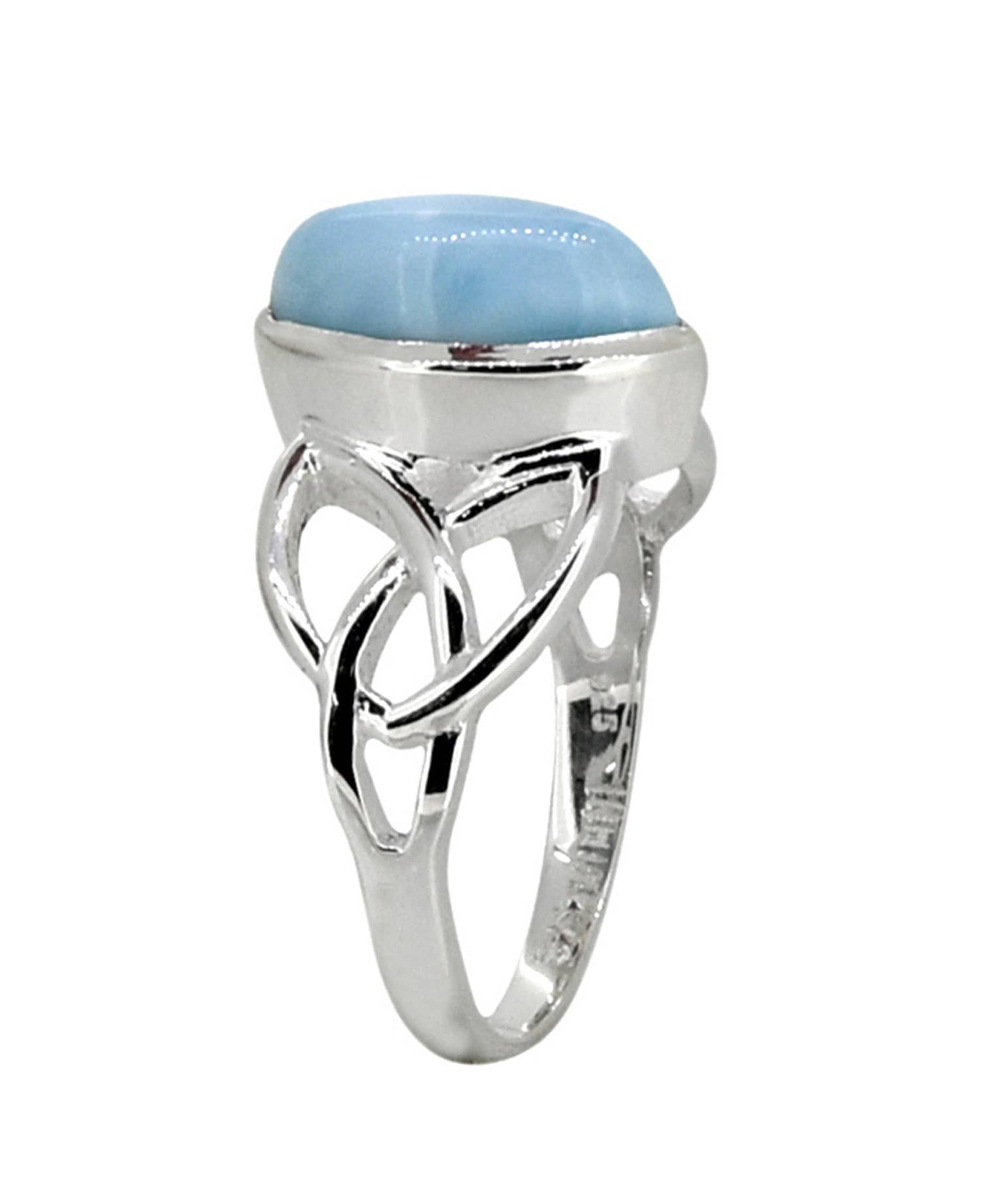 Natural Larimar Solid 925 Sterling Silver Celtic Knot Ring
