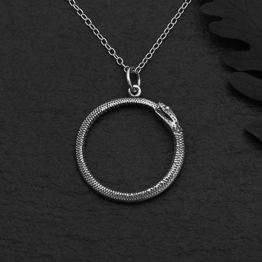 Sterling Silver or Bronze Ouroboros Snake Necklace