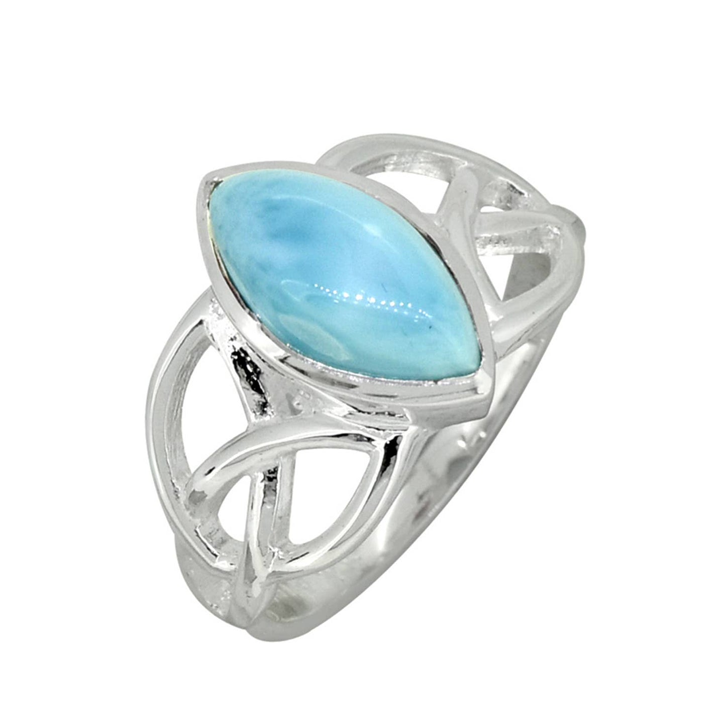 Natural Larimar Solid 925 Sterling Silver Celtic Knot Ring