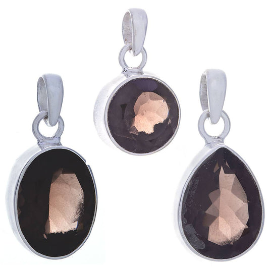 Faceted Smokey Quartz Assorted Shapes Pendants