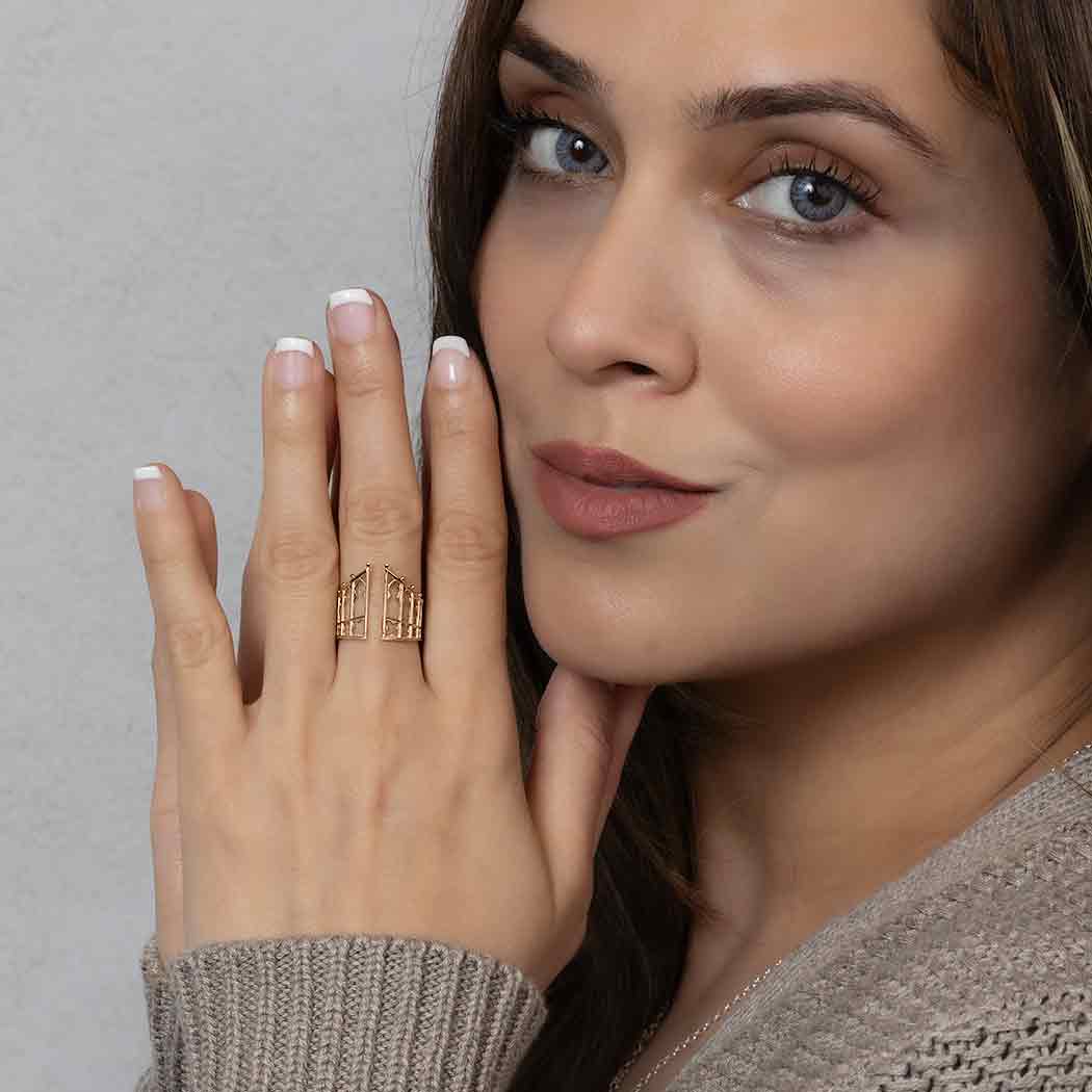 Sterling Silver or Bronze Adjustable Gothic Gate Ring