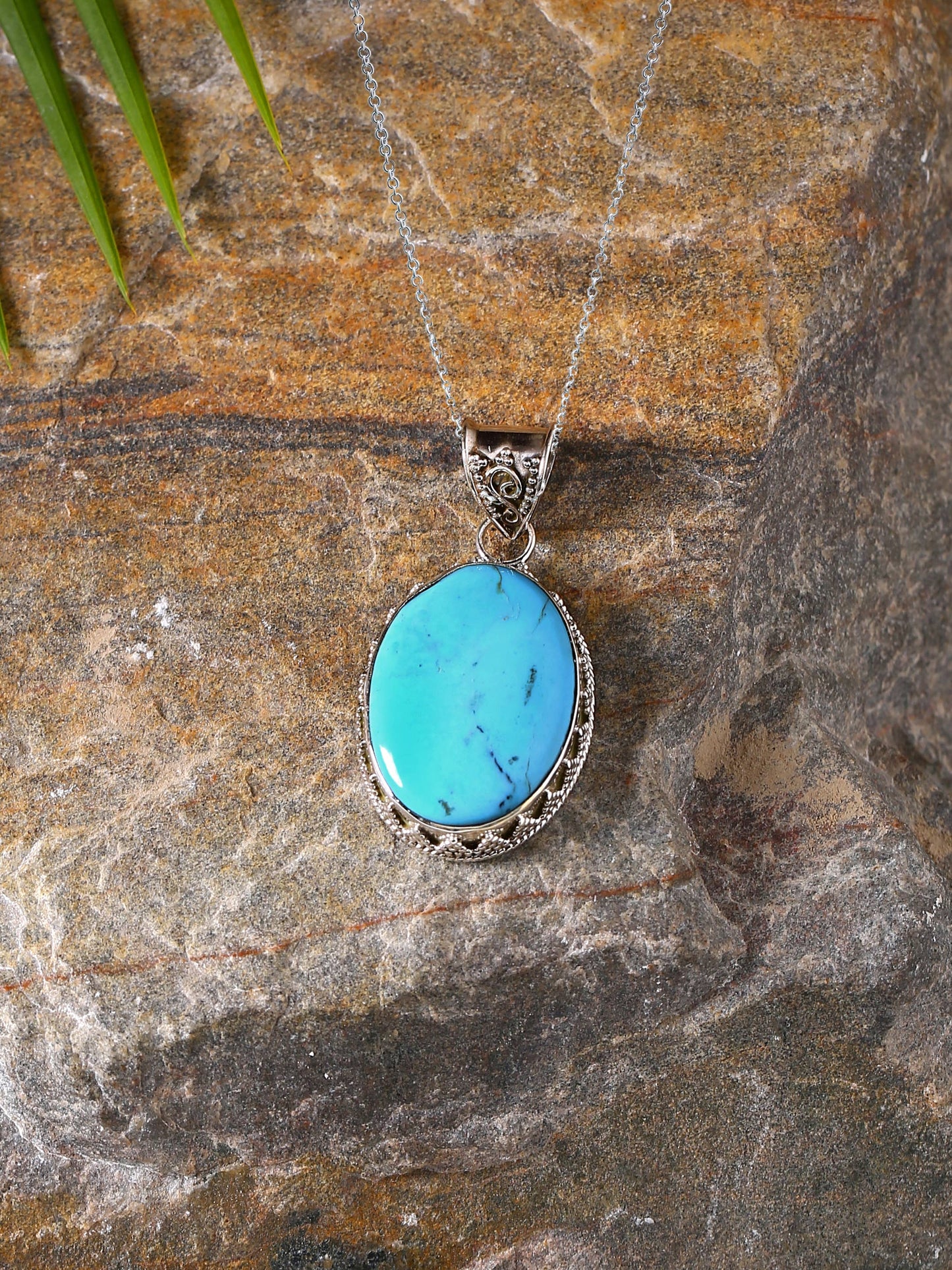 925 Sterling Silver Blue Mohave Turquoise Artisan Pendant