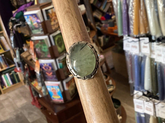 Prehnite with Epidote Statement Ring Sterling Silver