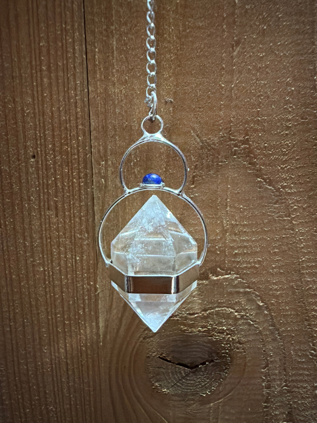 Double Terminated Clear Quartz with Lapis Pendulum