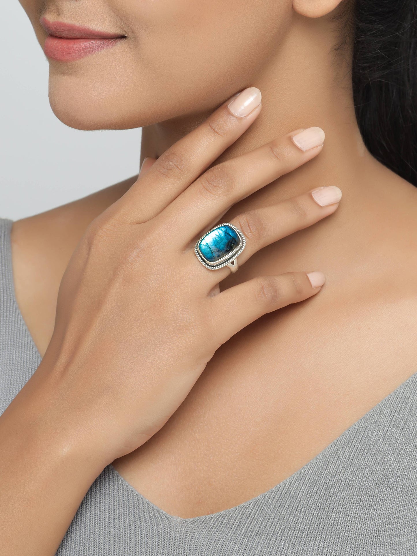 Labradorite 925 Sterling Silver Rope Edge Ring