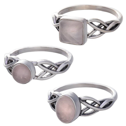 Rose Quartz Cabochon Trisquele Ring 8-11mm H