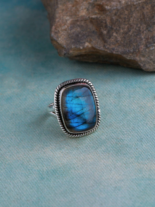 Labradorite 925 Sterling Silver Rope Edge Ring