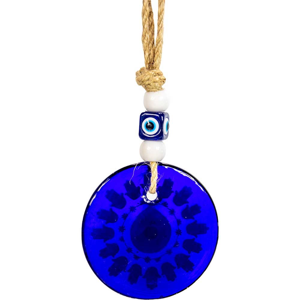 Glass Evil Eye Wall Hanging Talisman Circle of  Elephants