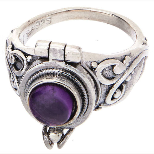 925 Sterling Silver Round Box Ring Amethyst 6mm Cab