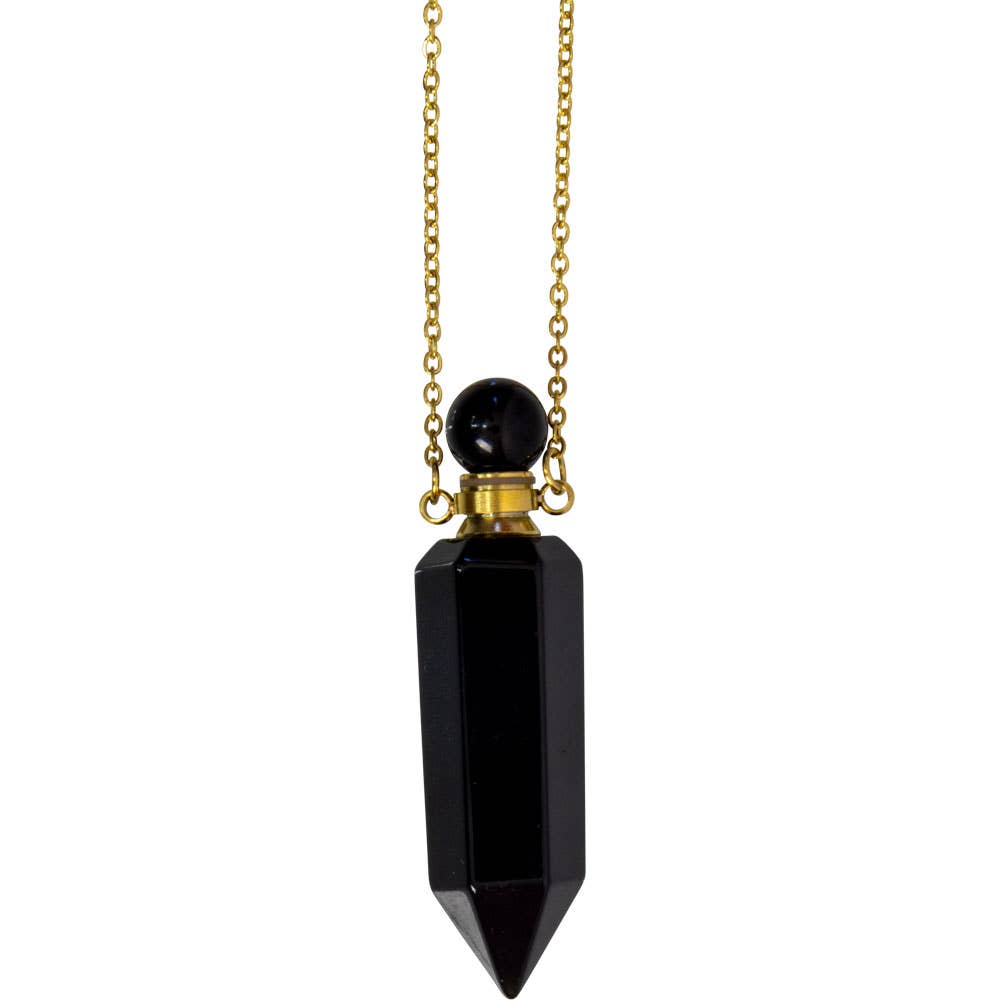 Gemstone Point Pendant Perfume Bottle Necklace - Black