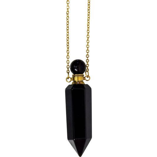 Gemstone Point Pendant Perfume Bottle Necklace - Black
