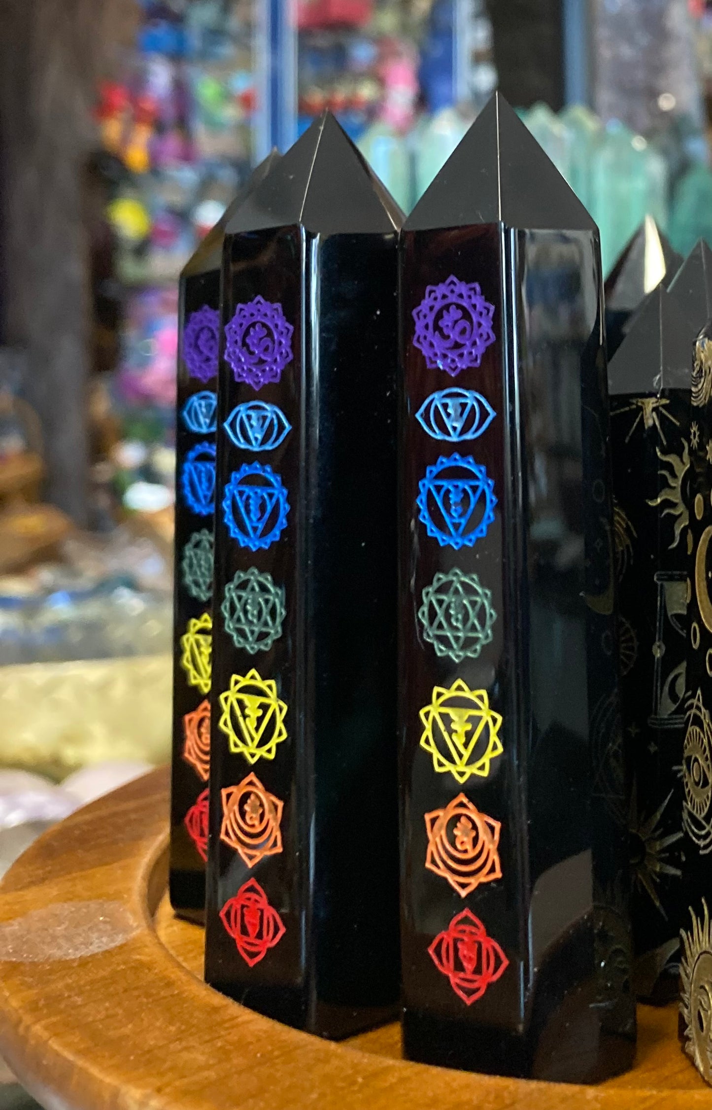 Obsidian, Black 7 Chakras Laser Printed Tower