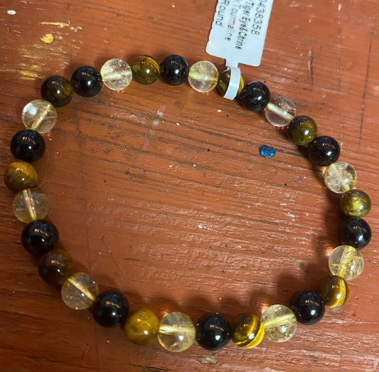 Tiger Eye, Citrine & Black Tourmaline Bracelet 6mm