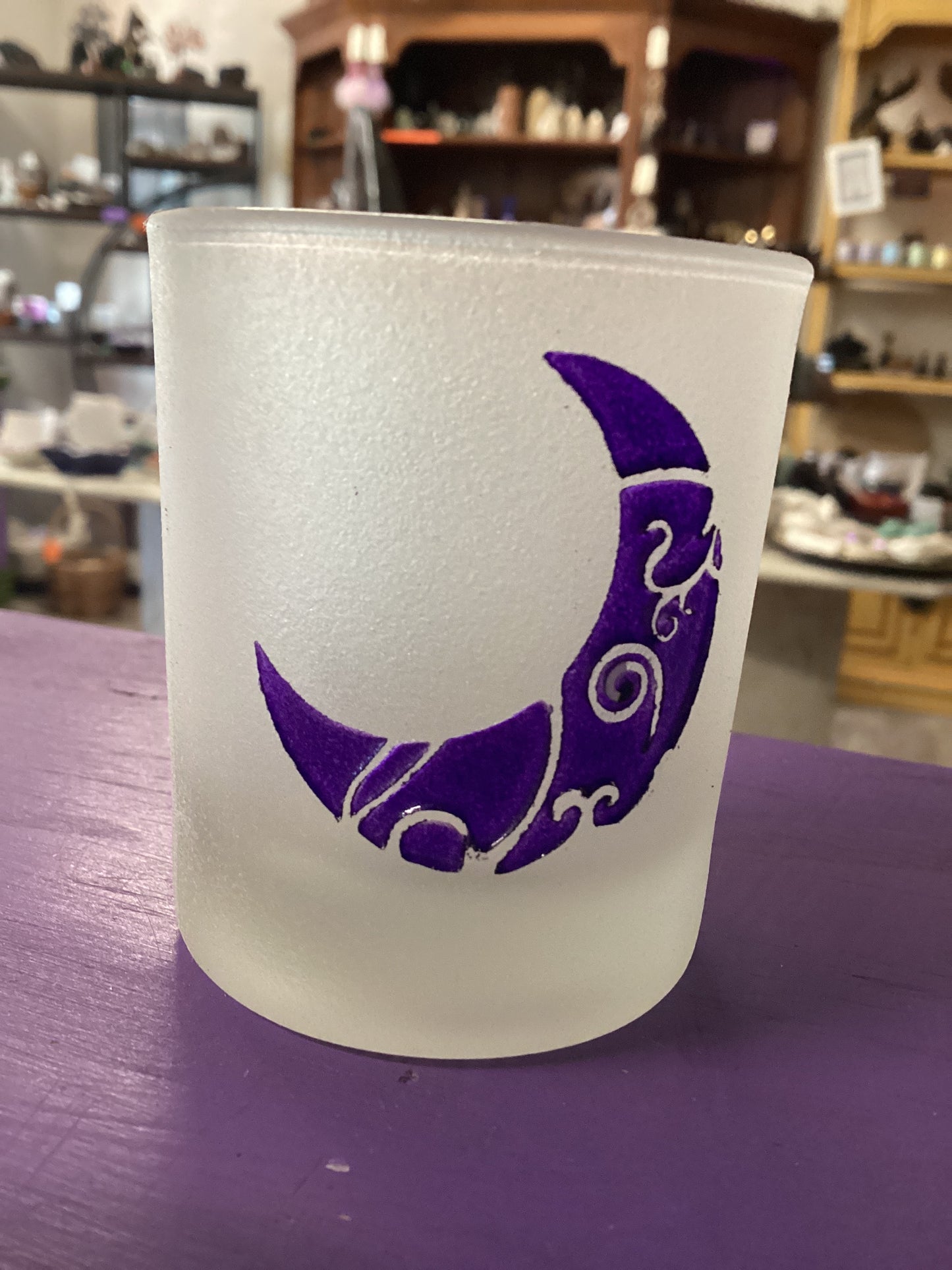 Etched Glass Votive Holder Crescent Moon