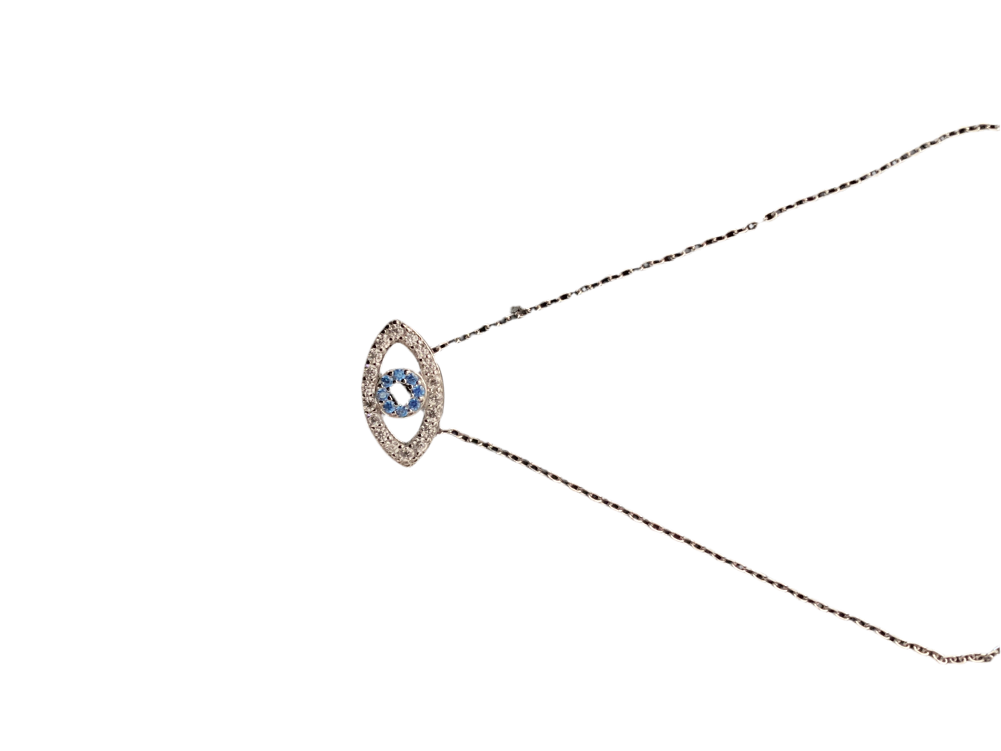 Sterling Silver and Rhinestone large Evil Eye Necklace