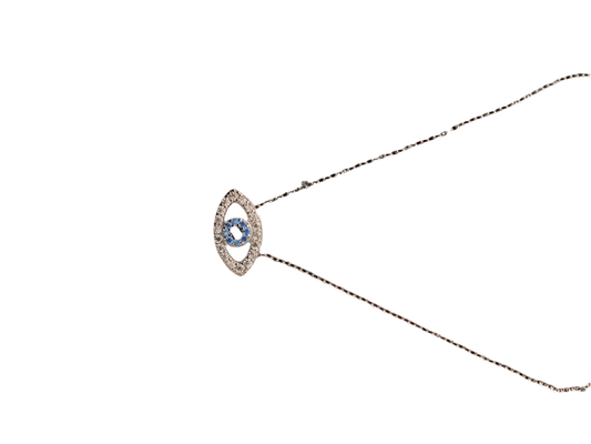 Sterling Silver and Rhinestone large Evil Eye Necklace