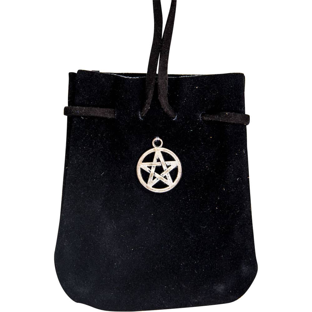 Suede Pouch Rounded w/ Strap - Black Pentacle (Each)