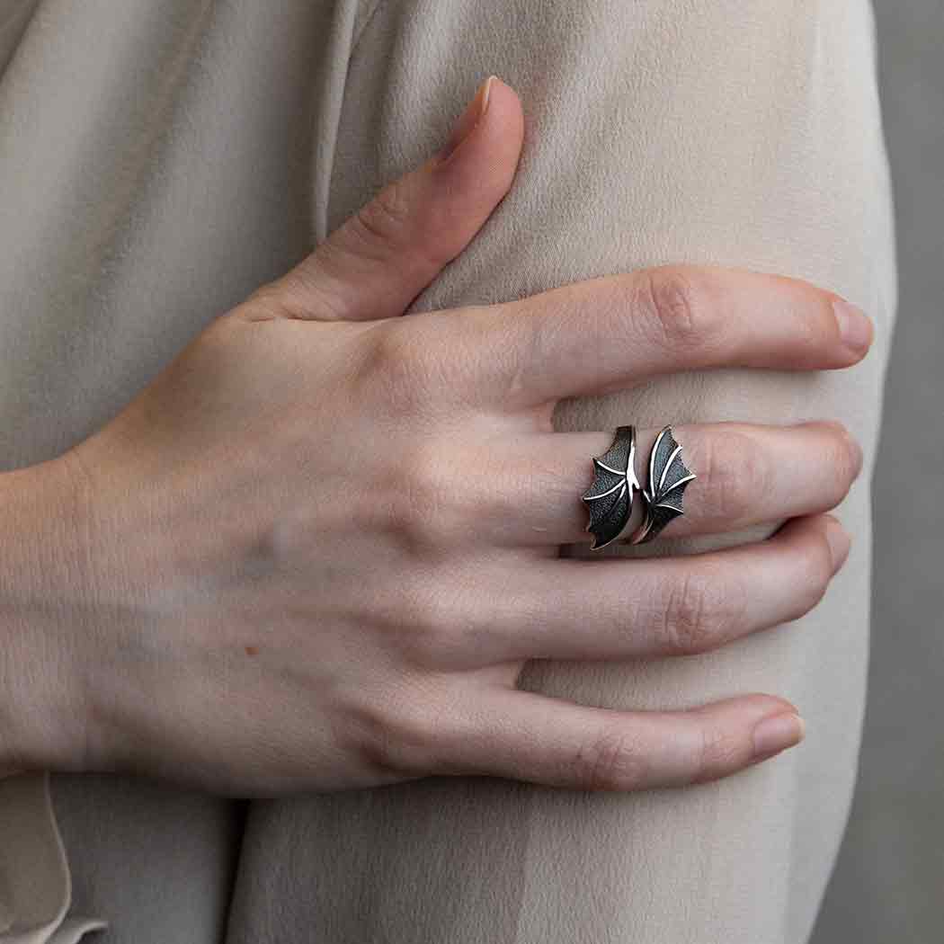 Sterling Silver or Bronze Adjustable Bypass Dragon Wing Ring