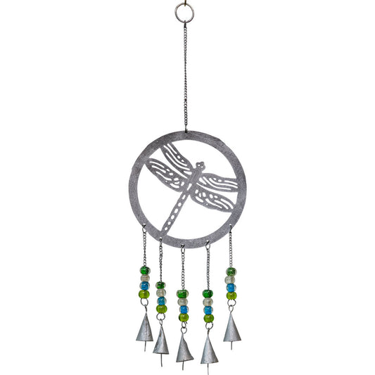 Brass Bell Chime Large - Silver Metal Dragonfly
