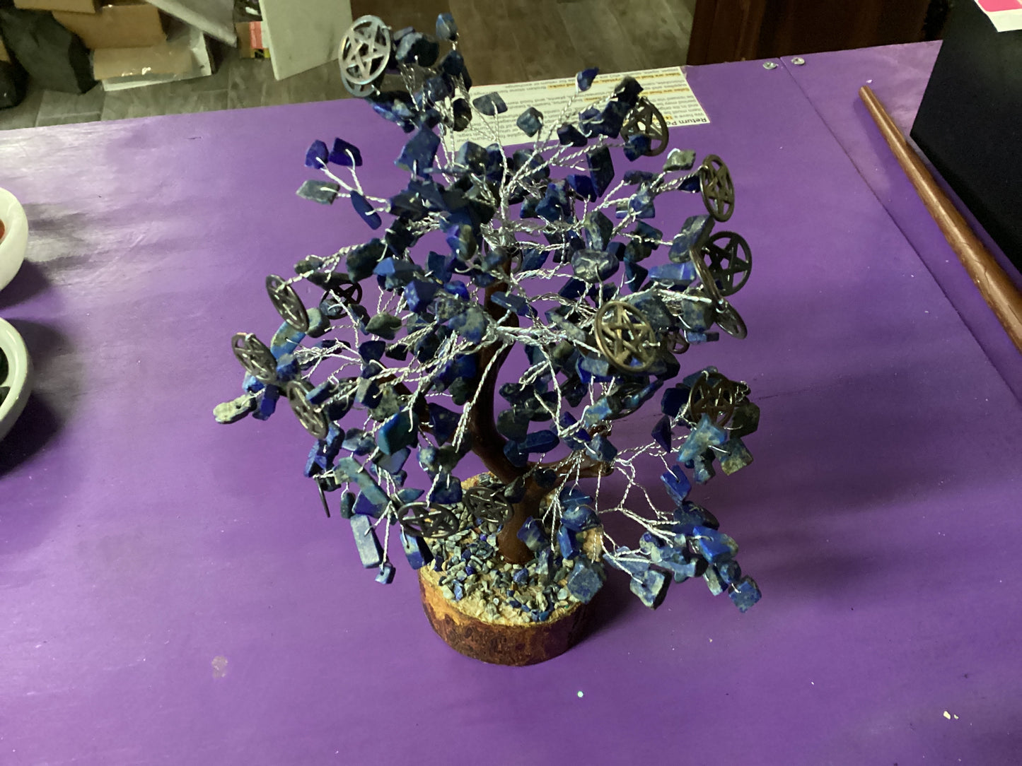 Lapis W pentacles crystal gemstone tree (300 beads)