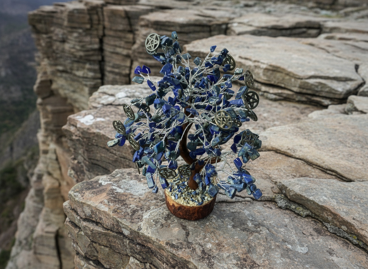 Lapis W pentacles crystal gemstone tree (300 beads)