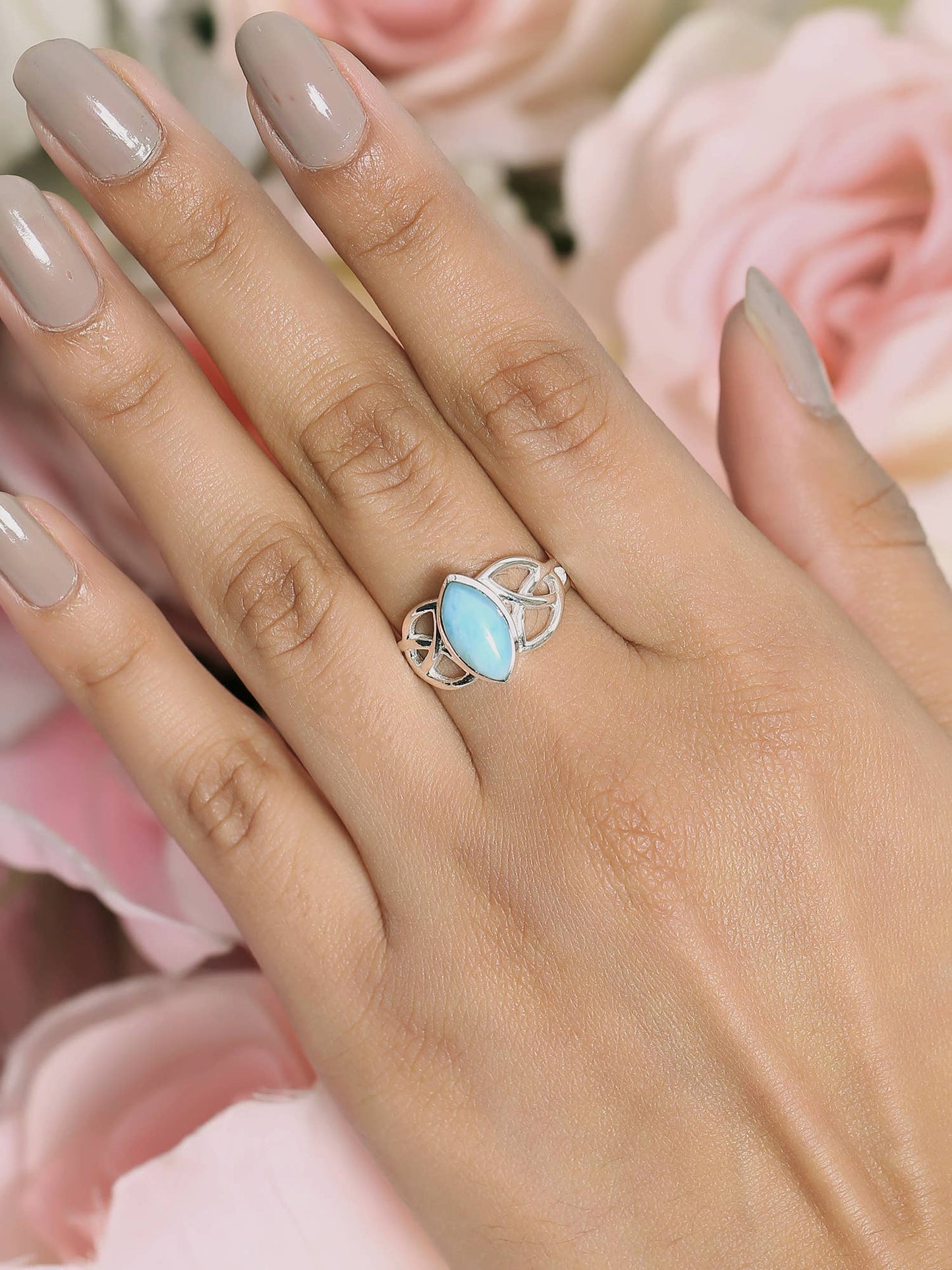 Natural Larimar Solid 925 Sterling Silver Celtic Knot Ring