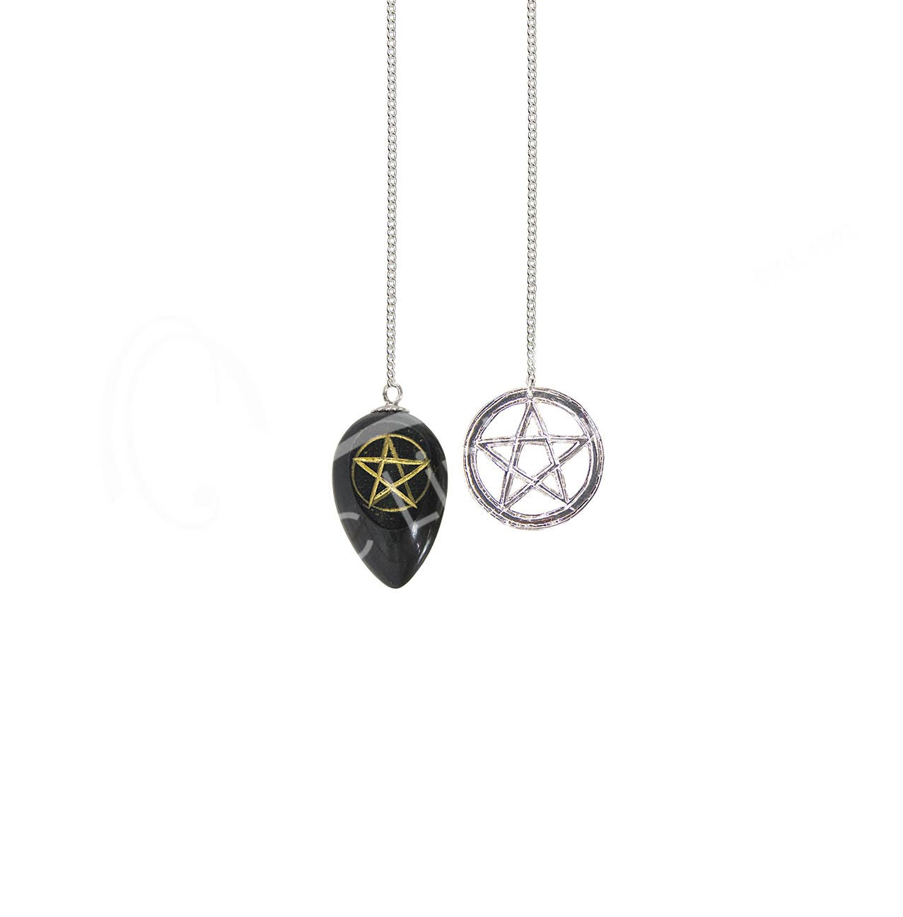 Black Onyx Teardrop Pendulum with Pentacle