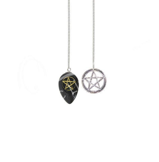 Black Onyx Teardrop Pendulum with Pentacle