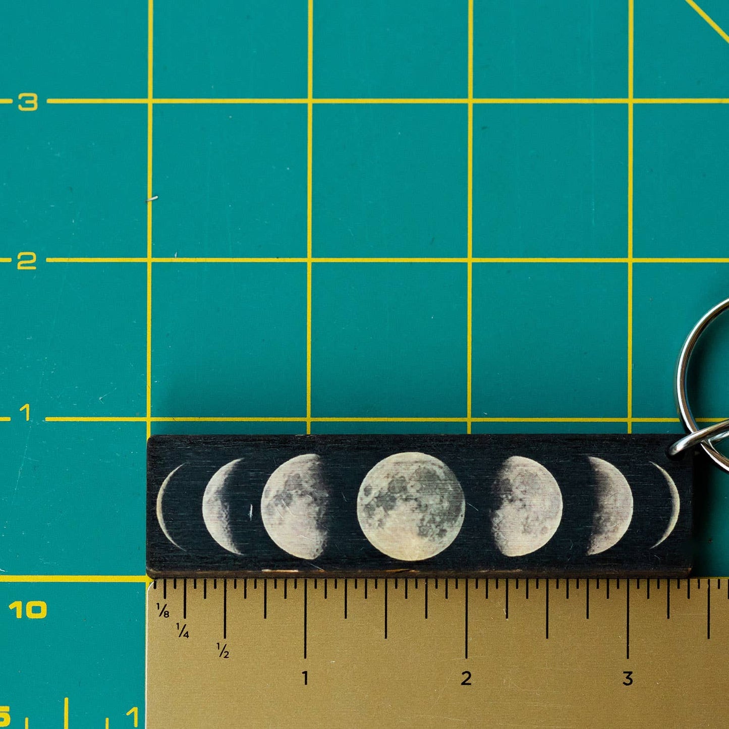 Moon Phases Full Color Wooden Keychain - Zipper Pull