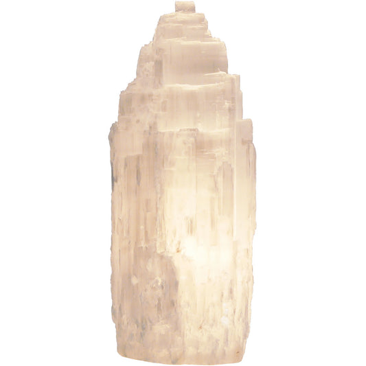 White Satin Spar Selenite Lamp 8-10-inch