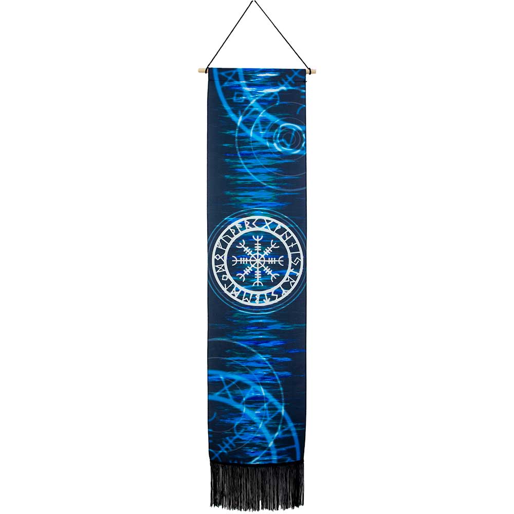 Linen Banner w/ Fringe - Vegvisir w/ Runes
