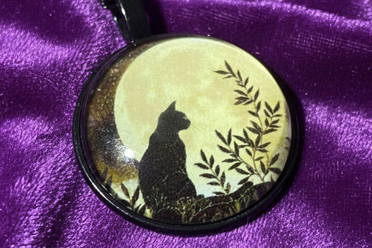 Black Cat Full Moon Resin Necklace