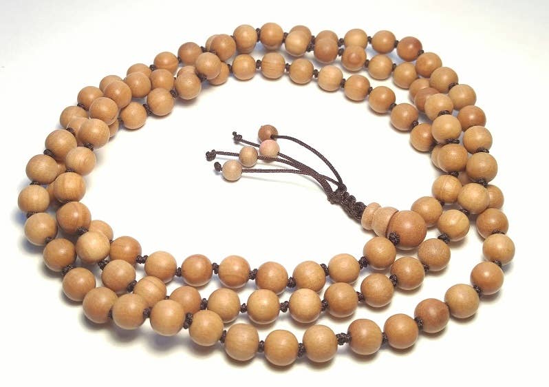 Sustainably Grown Knotted Yew Wood 108 Bead Mala - 8mm