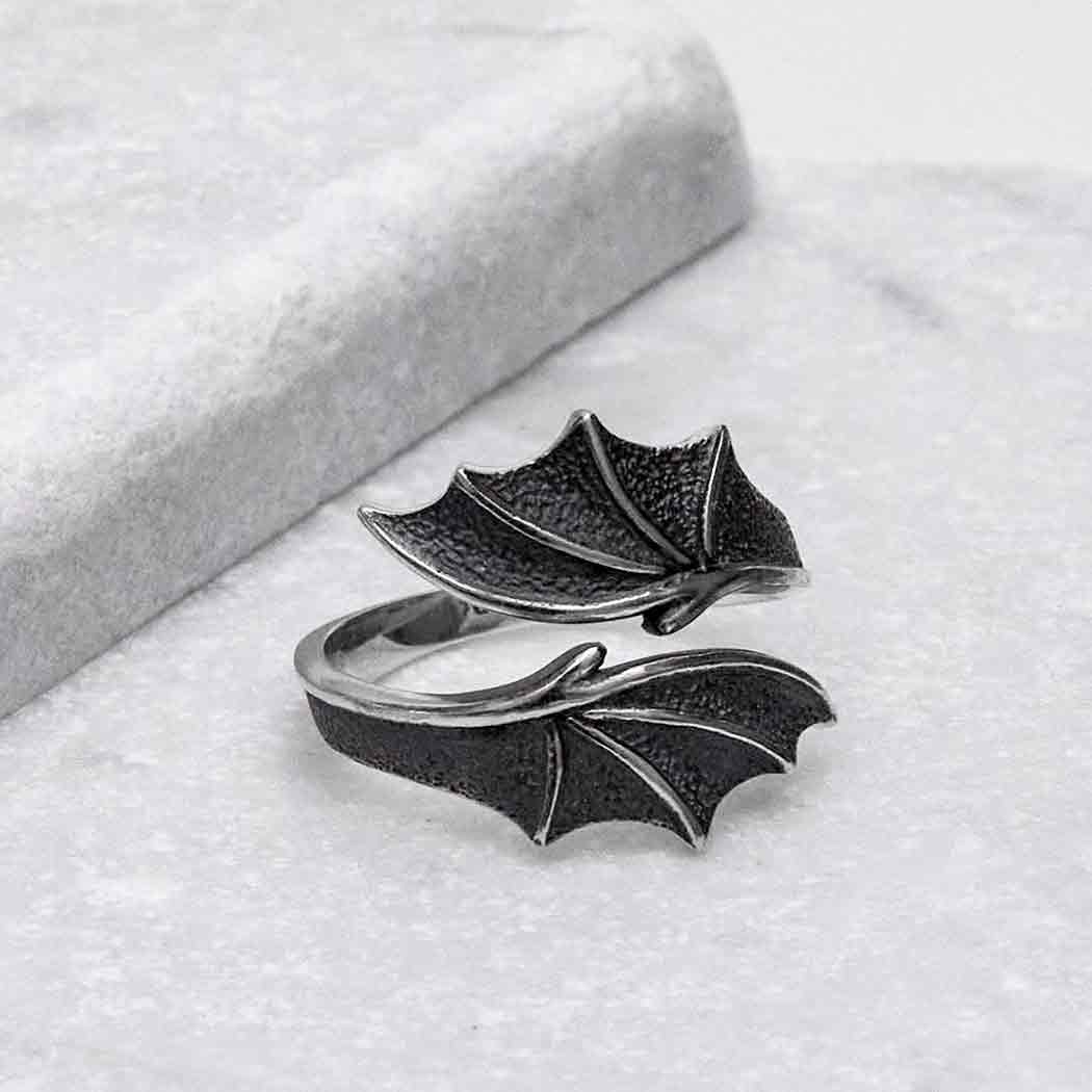 Sterling Silver or Bronze Adjustable Bypass Dragon Wing Ring