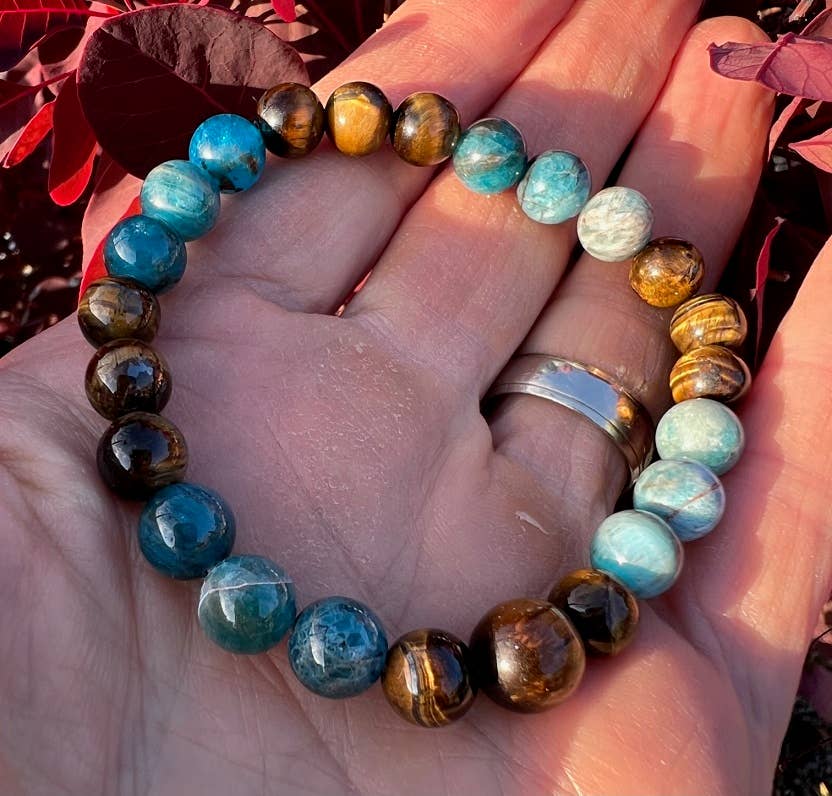 Apatite & Tiger's Eye Beaded Bracelet - Wrist Mala - 8mm