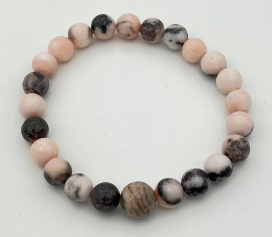 Pink Zebra Jasper Beaded Bracelet - Wrist Mala - 8mm