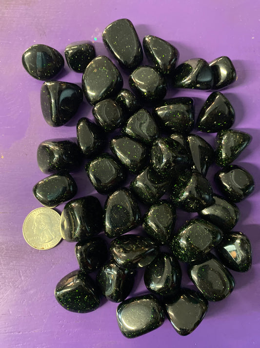 Green Goldstone tumbled stone