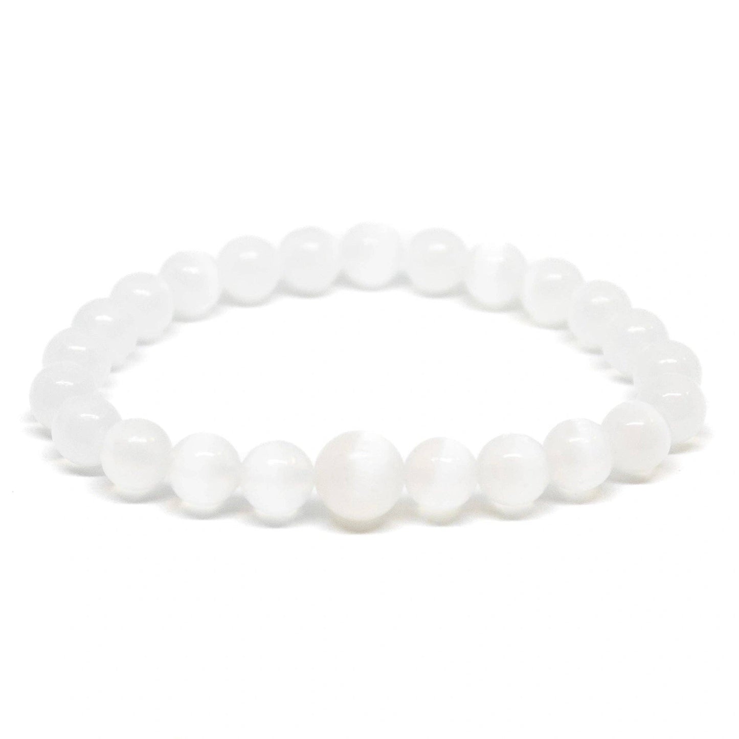 Satin Spar (Selenite)  Beaded Bracelet - Wrist Mala - 8mm