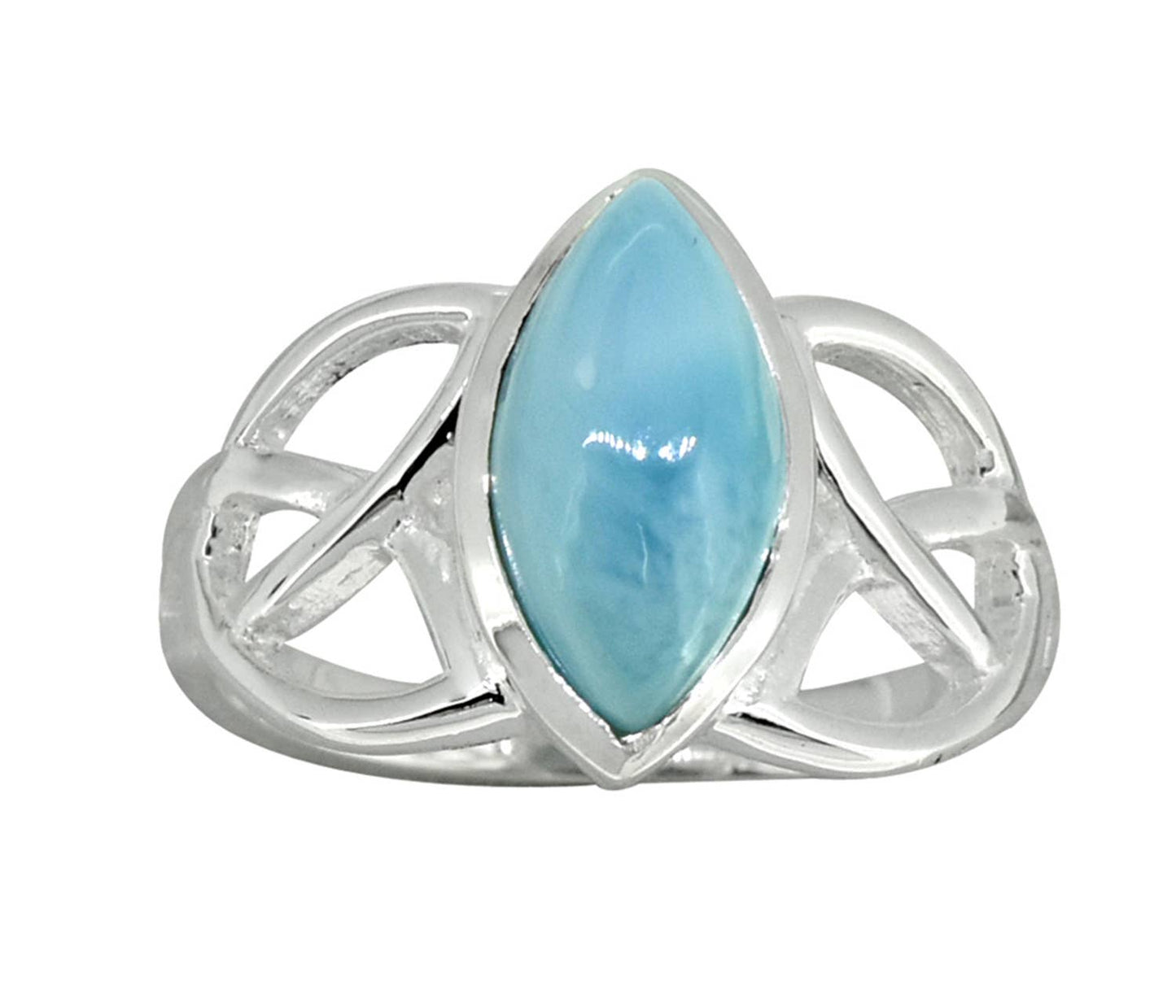 Natural Larimar Solid 925 Sterling Silver Celtic Knot Ring