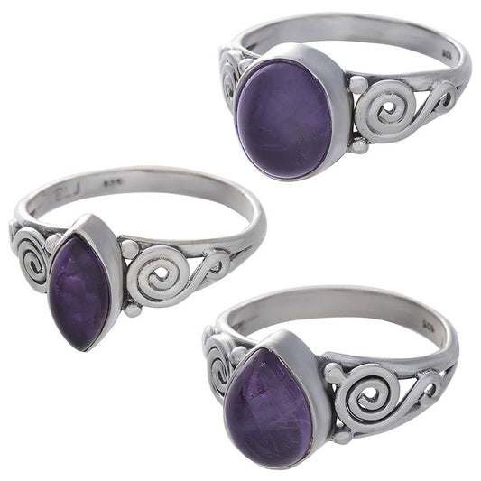 Amethyst Cabochon Spiral Band Ring 9-12mm H