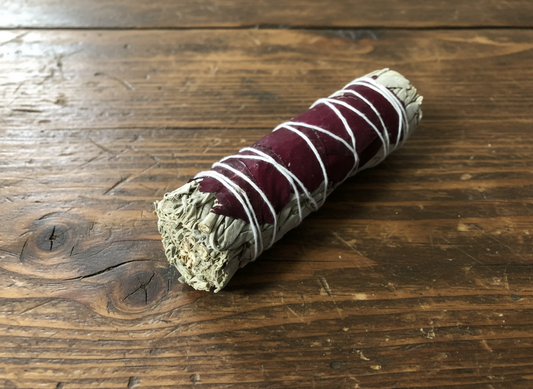 4" White Sage & Rose Petal smudge stick
