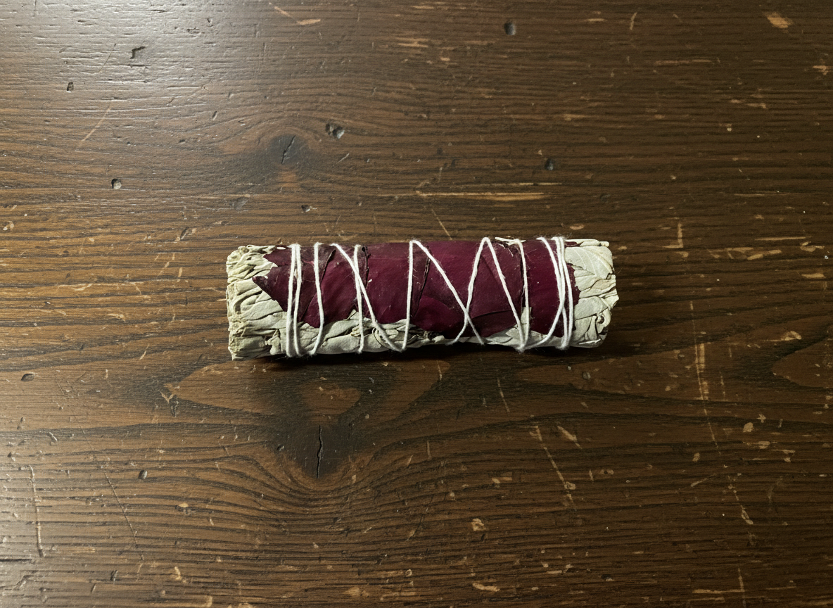 4" White Sage & Rose Petal smudge stick