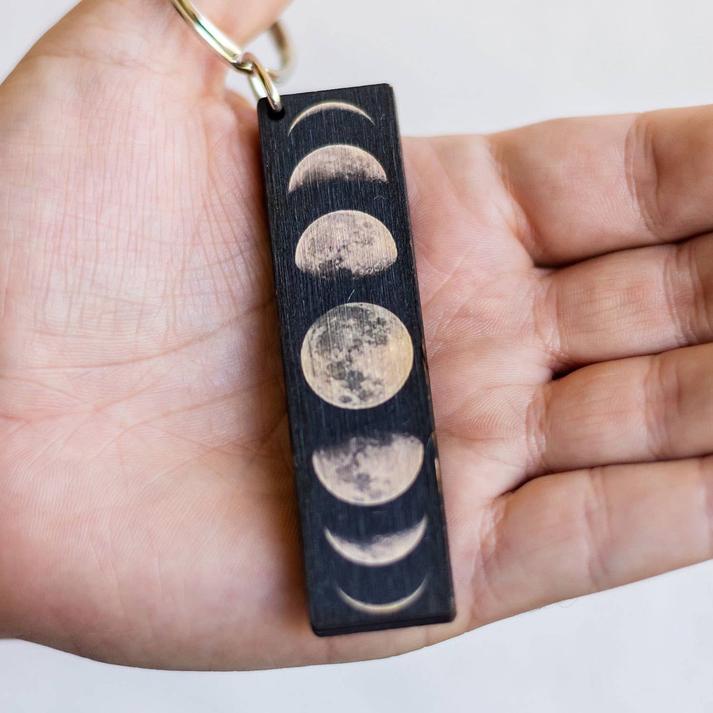 Moon Phases Full Color Wooden Keychain - Zipper Pull