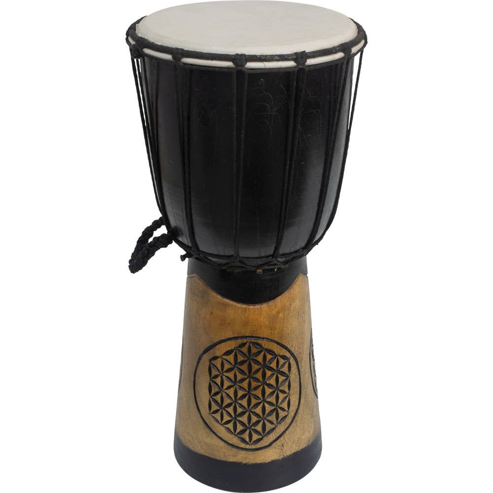 Djembe Carved Flower of Life Black Finish (Each)
