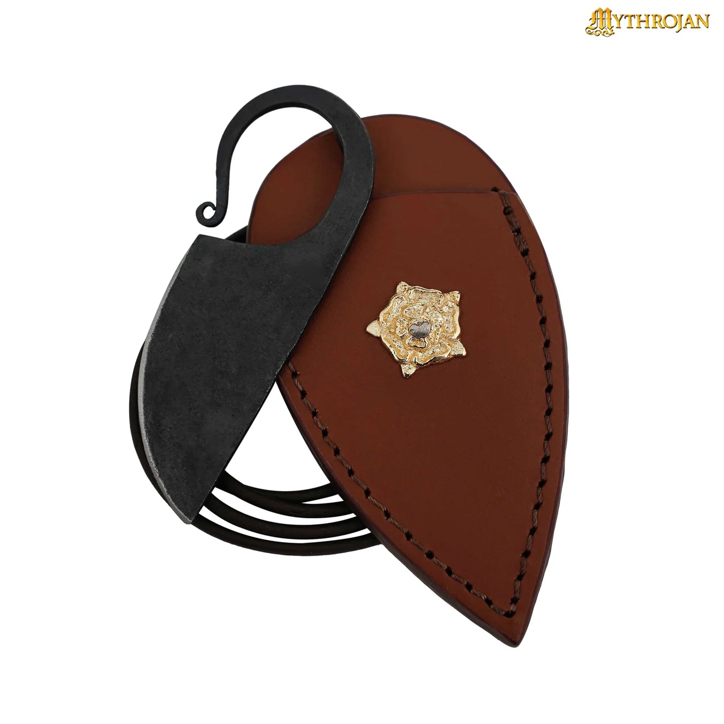 Mythrojan Celtic Ring Knife Hand Forged Necklace Knife with Leather Sheath