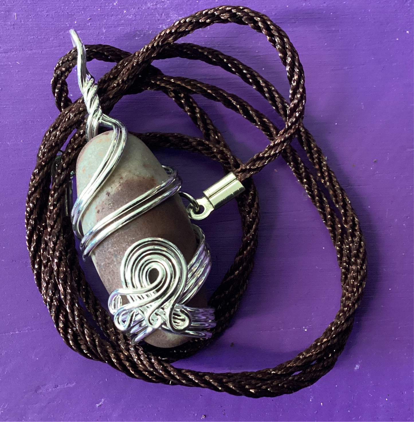 Wire Wrapped Shiva Lingam Stone Necklace