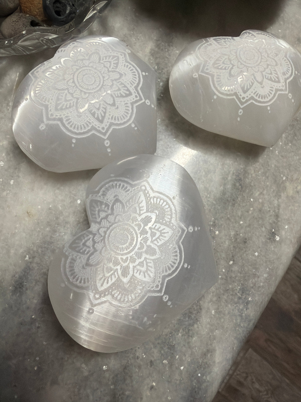 Satin Spar (Selenite) Heart Lotus Mandala