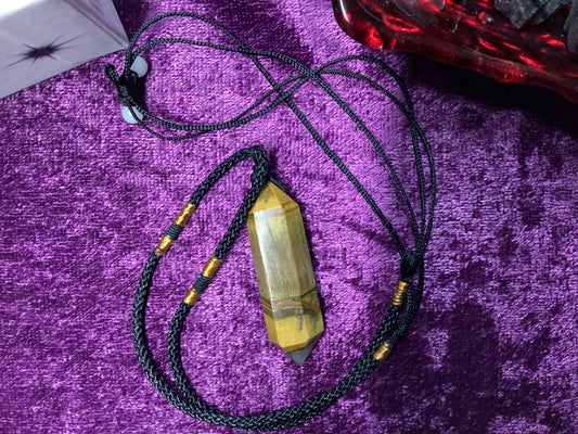 Tiger’s Eye Necklace - 4-5cm Natural Tiger’s Eye Quartz Crystal double terminated
