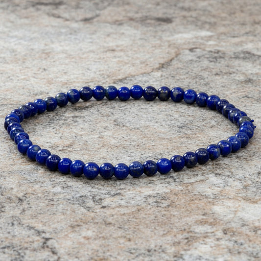 Elastic Bracelet 4mm Round Beads - Lapis (Each)