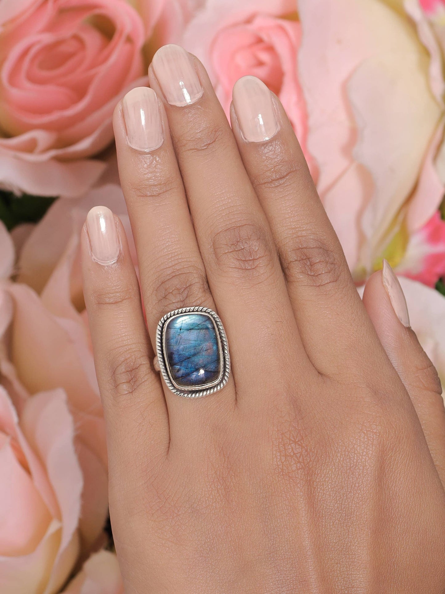 Labradorite 925 Sterling Silver Rope Edge Ring